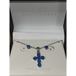 Belk Silverworks Silver Plated Crystal Cross Pendant Chain Necklace Earrings Set